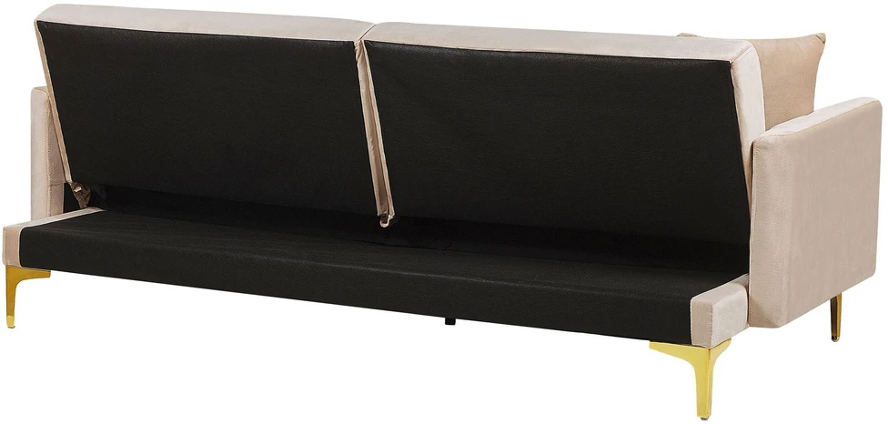 Beliani Trivietė sofa-lova LUCAN, veliūras, smėlio spalvos