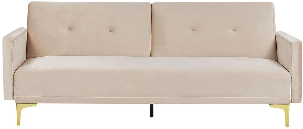 Beliani Trivietė sofa-lova LUCAN, veliūras, smėlio spalvos