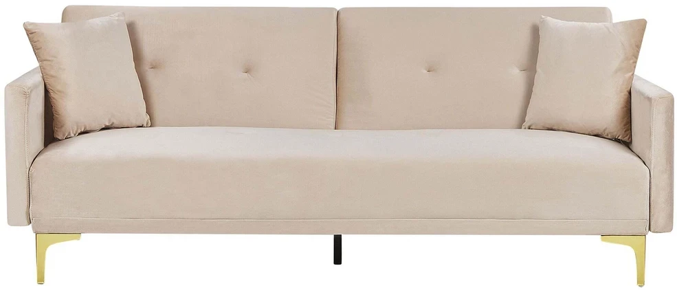 Beliani Trivietė sofa-lova LUCAN, veliūras, smėlio spalvos