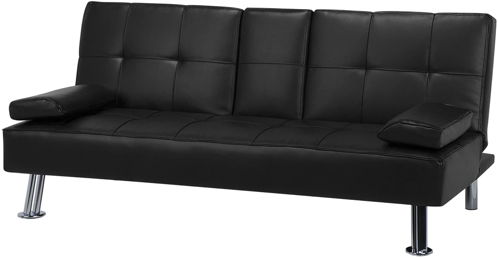 Beliani Trivietė sofa-lova ROXEN iš eko odos, juoda