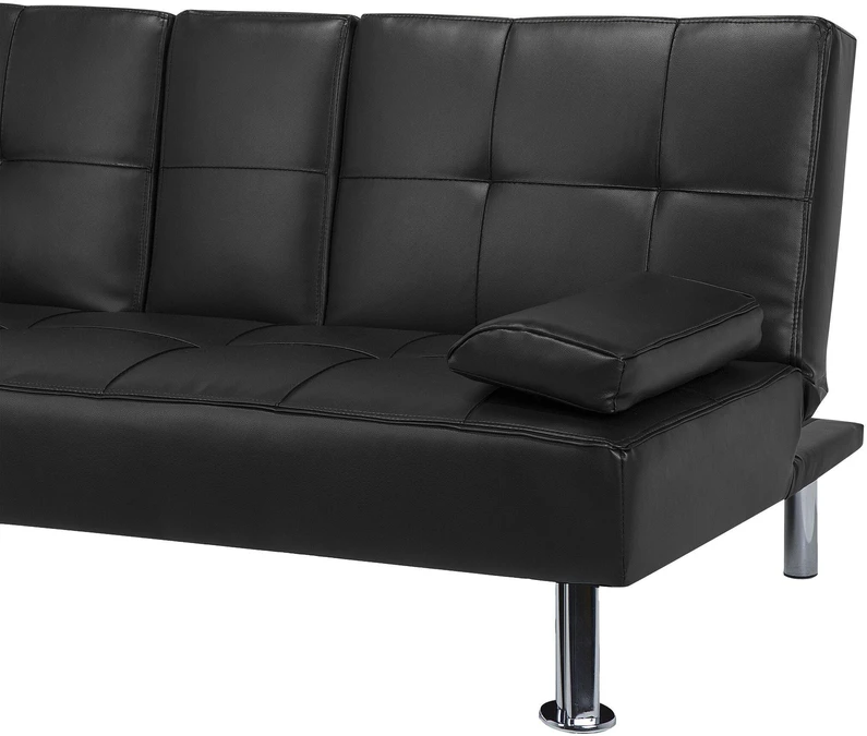 Beliani Trivietė sofa-lova ROXEN iš eko odos, juoda