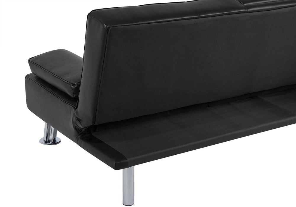 Beliani Trivietė sofa-lova ROXEN iš eko odos, juoda