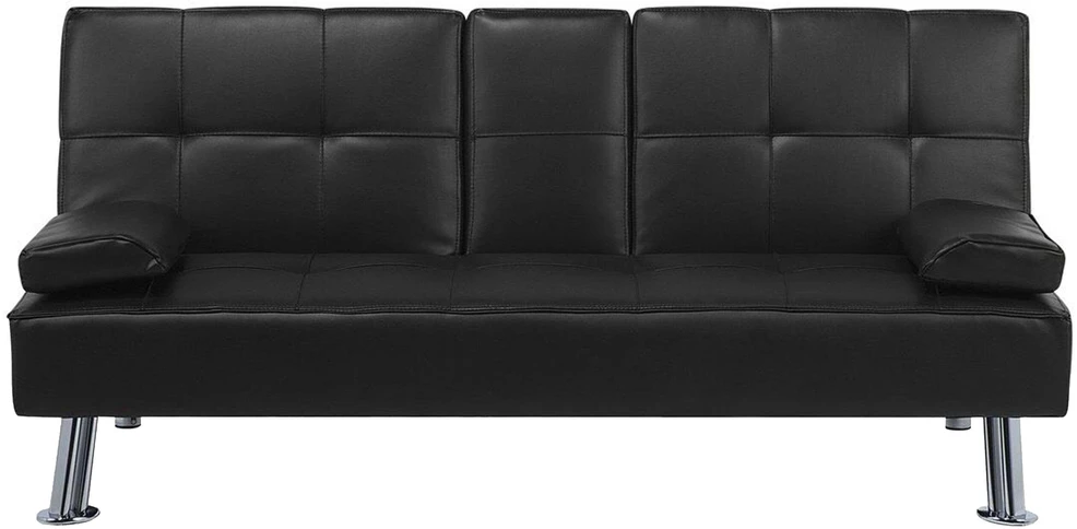 Beliani Trivietė sofa-lova ROXEN iš eko odos, juoda