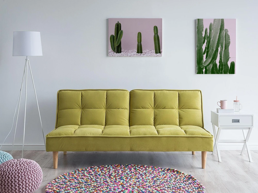 Beliani Trivietė sofa-lova SILJAN alyvuogių spalvos