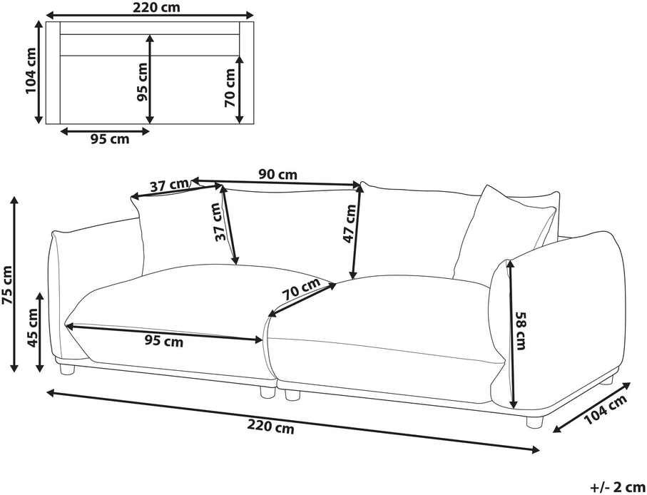 Beliani Trivietė sofa LUVOS smėlio spalvos