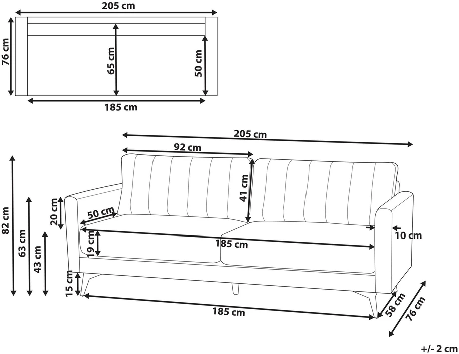 Beliani Trivietė sofa MALA šviesi smėlio spalva
