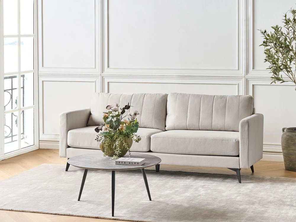 Beliani Trivietė sofa MALA šviesi smėlio spalva