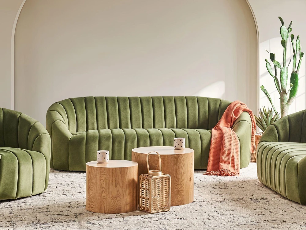 Beliani Trivietė sofa MALUNG, veliūras, tamsiai žalia