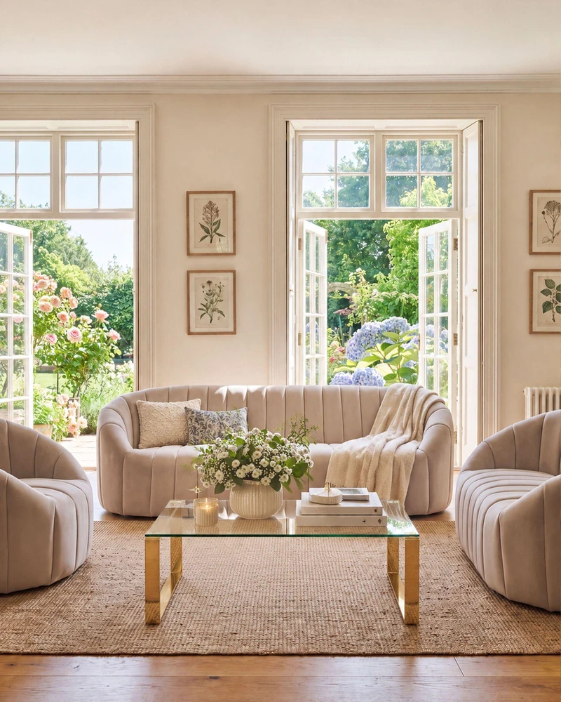 Beliani Trivietė sofa MALUNG, veliūrinė, smėlio spalvos