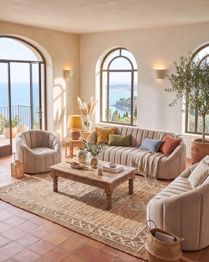 Beliani Trivietė sofa MALUNG, veliūrinė, smėlio spalvos