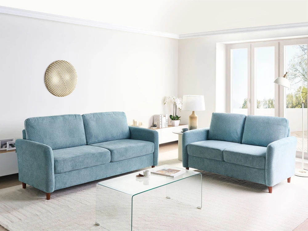 Beliani Trivietė sofa MARE mėlyna su daiktadėže