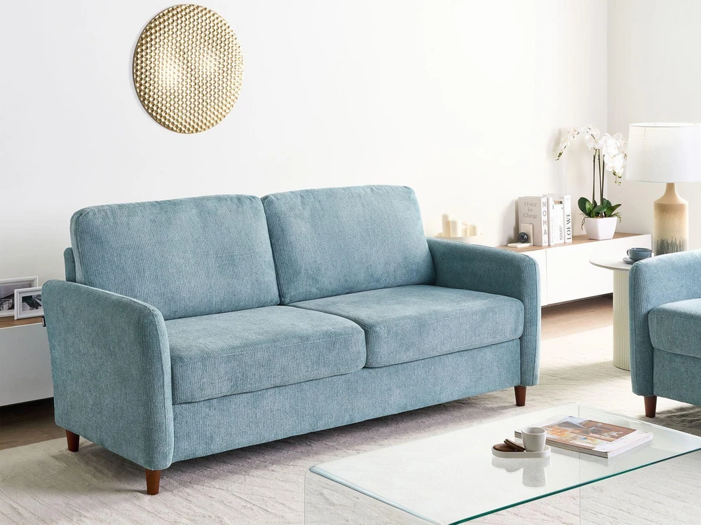Beliani Trivietė sofa MARE mėlyna su daiktadėže