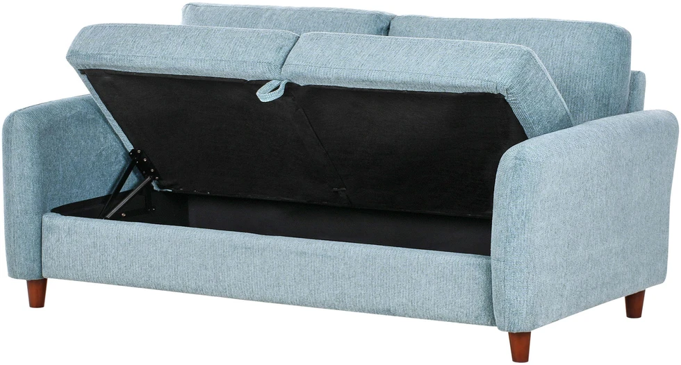Beliani Trivietė sofa MARE mėlyna su daiktadėže