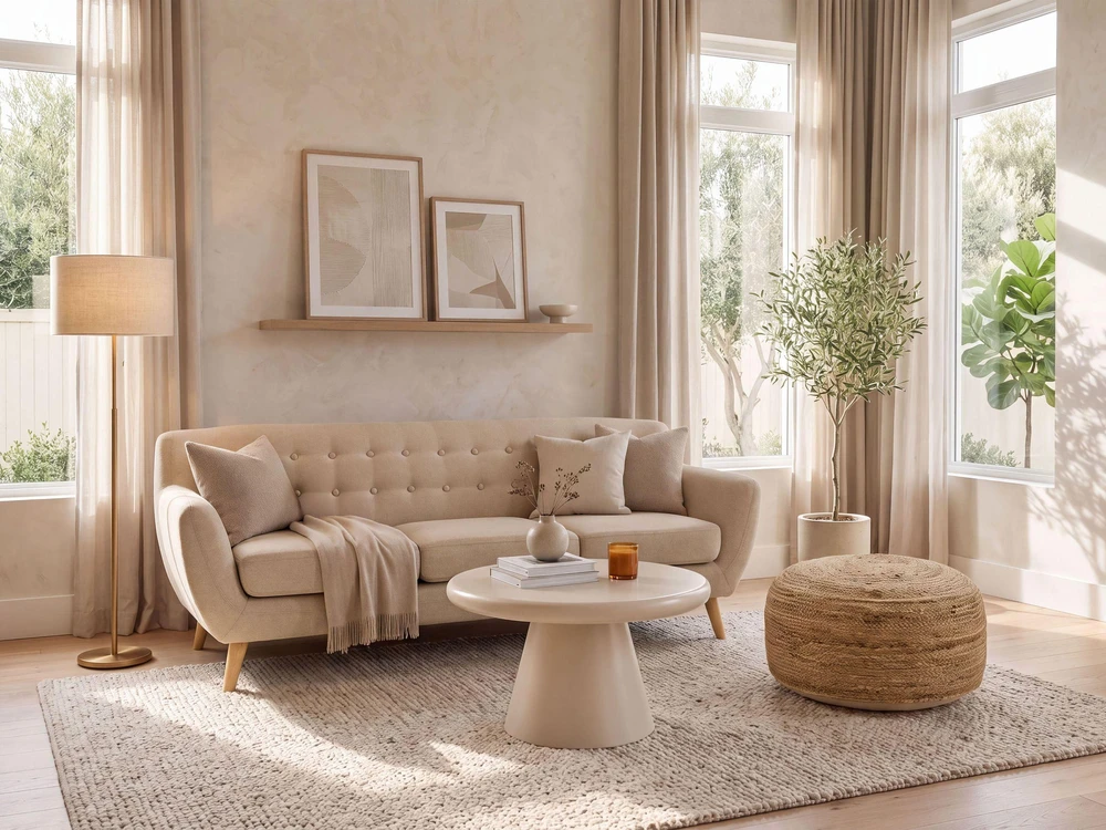 Beliani Trivietė sofa MOTALA, smėlio spalvos