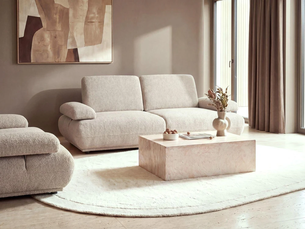 Beliani Trivietė sofa NACKA, buklė audinys, smėlio spalvos