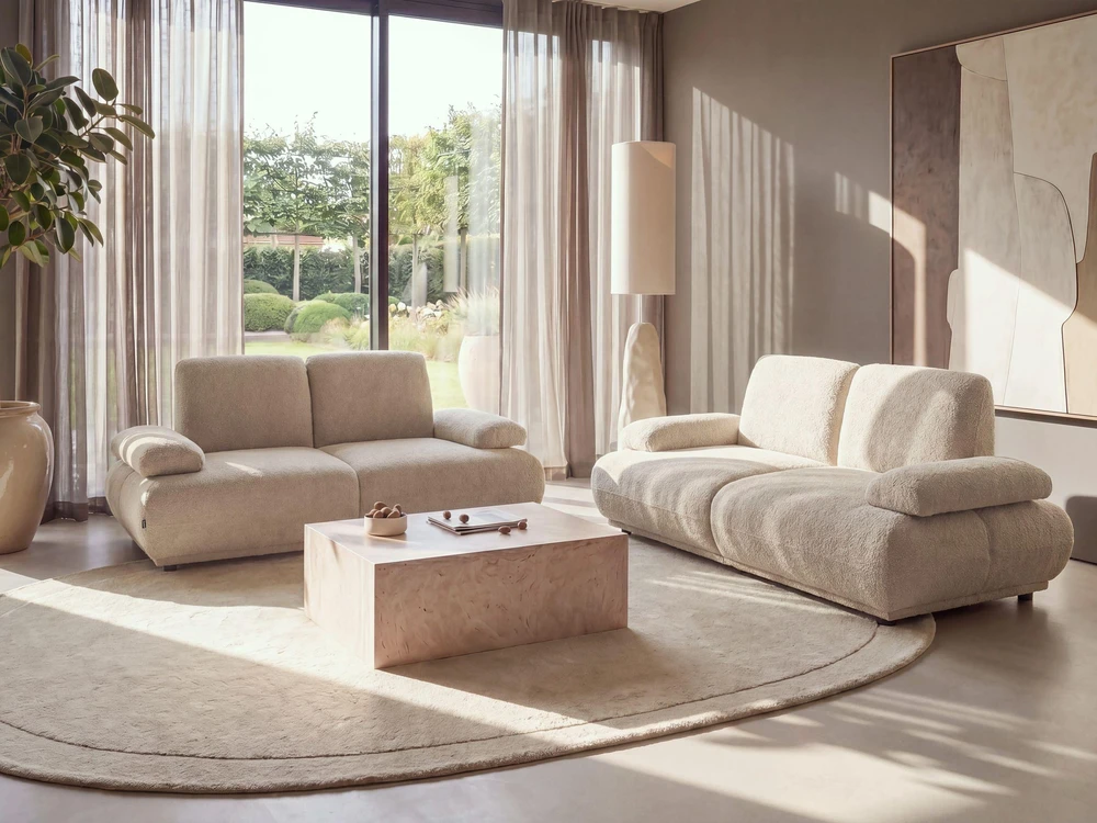 Beliani Trivietė sofa NACKA, buklė audinys, smėlio spalvos