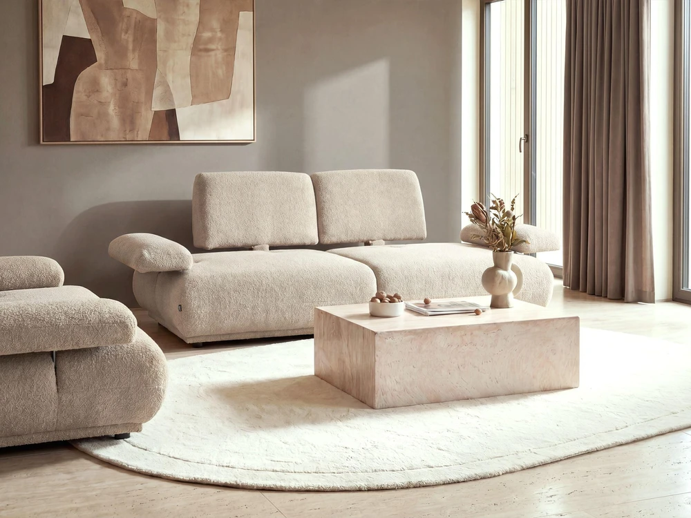 Beliani Trivietė sofa NACKA, buklė audinys, smėlio spalvos