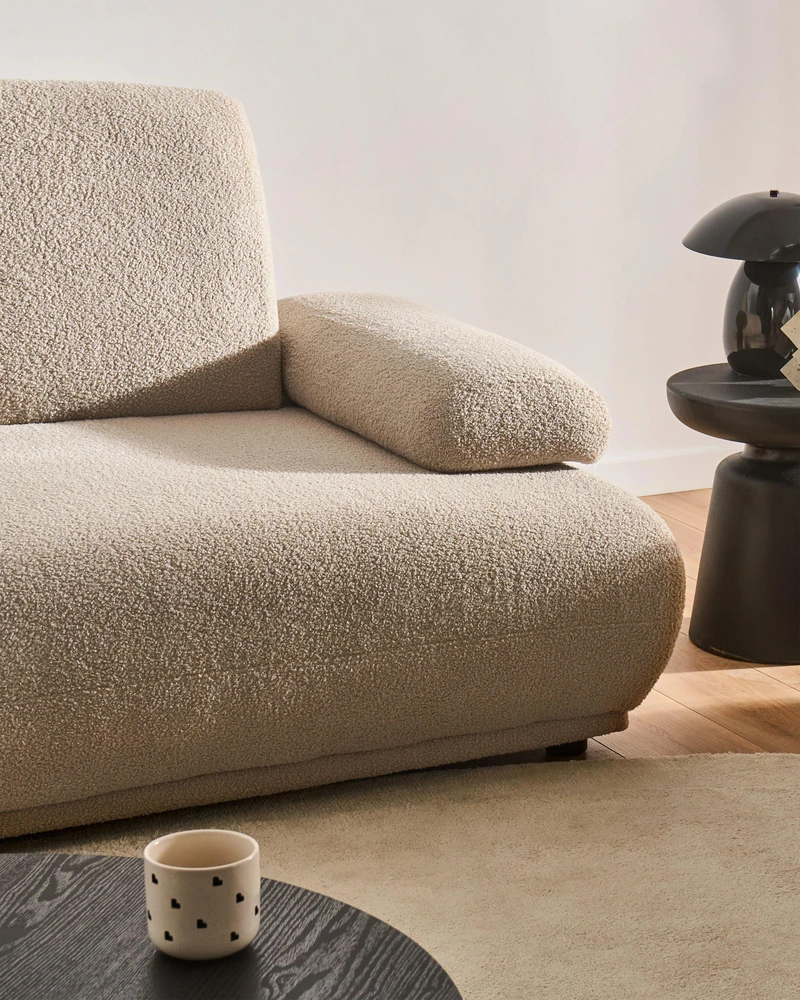 Beliani Trivietė sofa NACKA, buklė audinys, smėlio spalvos