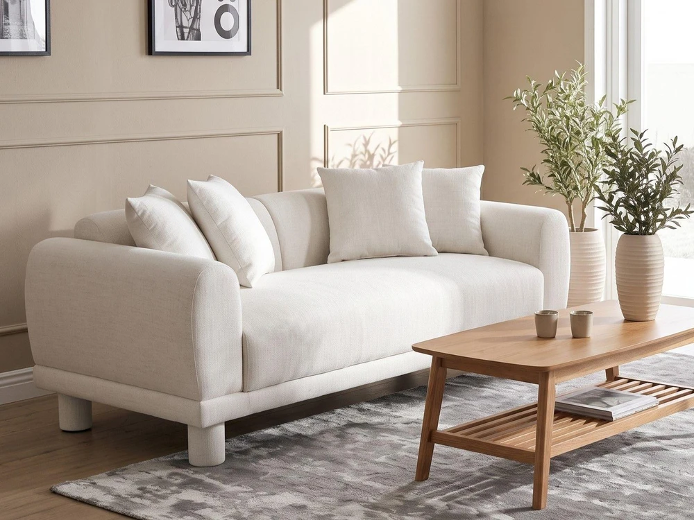 Beliani Trivietė sofa PORI, kreminė balta