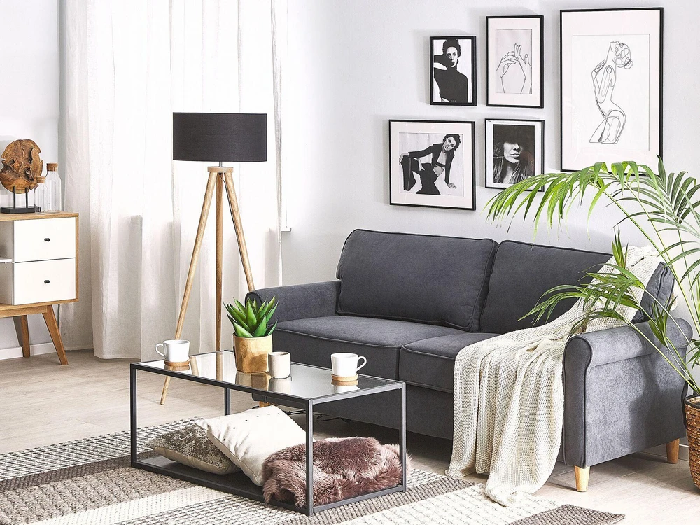 Beliani Trivietė sofa RONNEBY veliūrinė tamsiai pilka