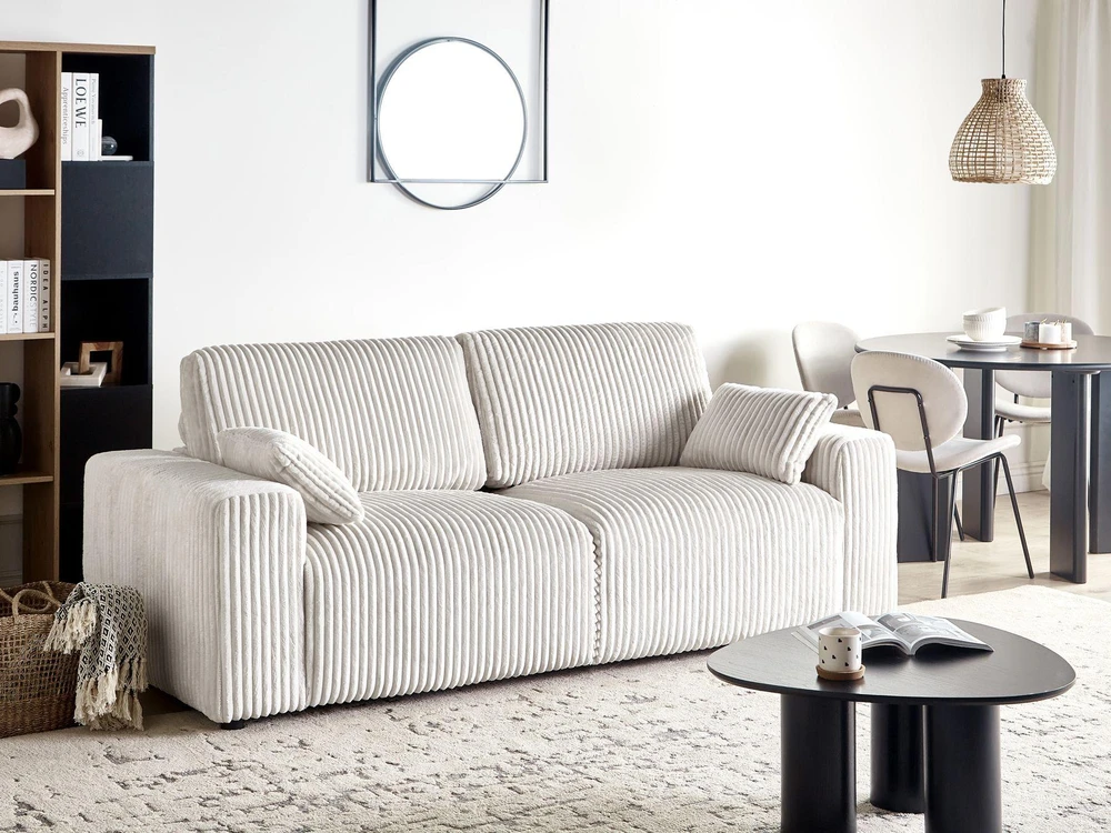 Beliani Trivietė sofa SANDORA iš velveto audinio, kreminė balta