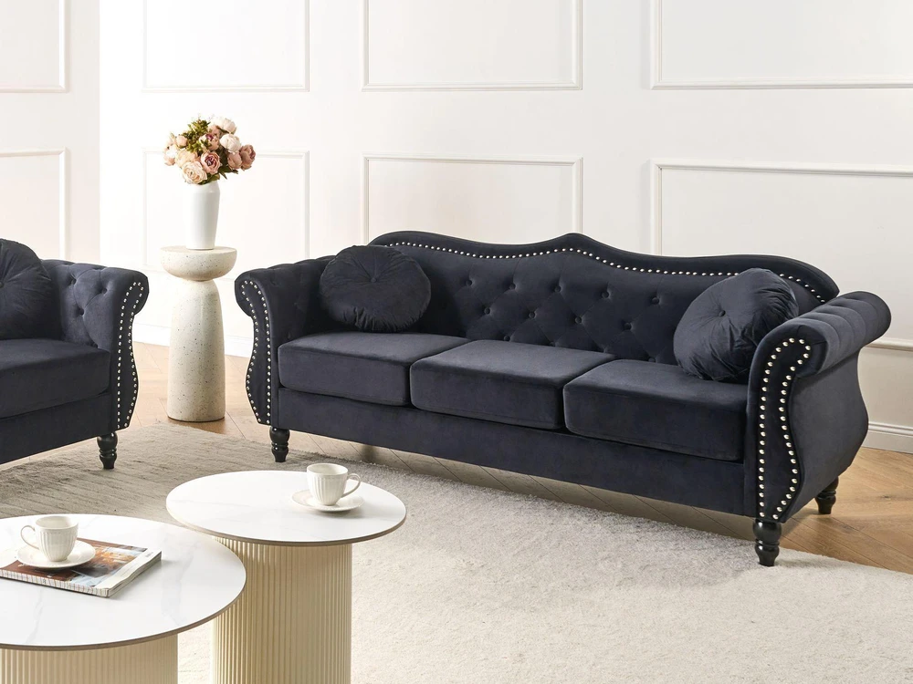 Beliani Trivietė sofa SKIEN, veliūras, juoda