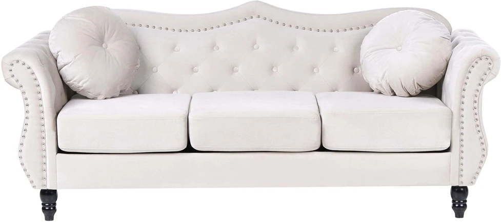 Beliani Trivietė sofa SKIEN Veliūras Šviesiai smėlio spalvos