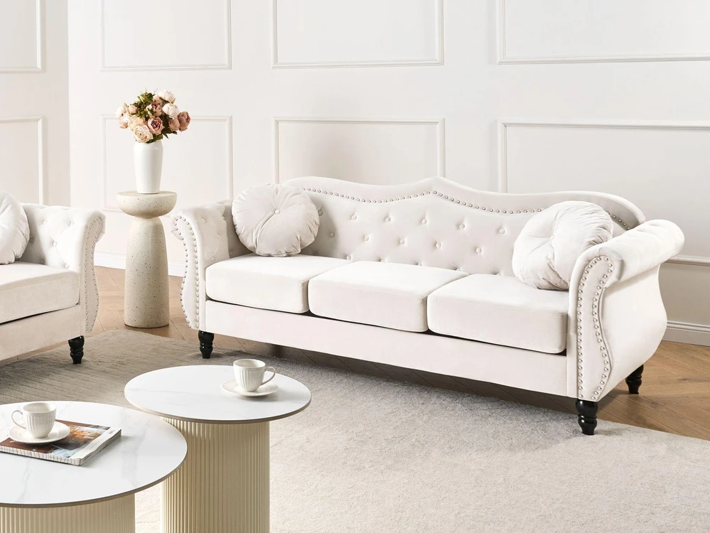 Beliani Trivietė sofa SKIEN Veliūras Šviesiai smėlio spalvos