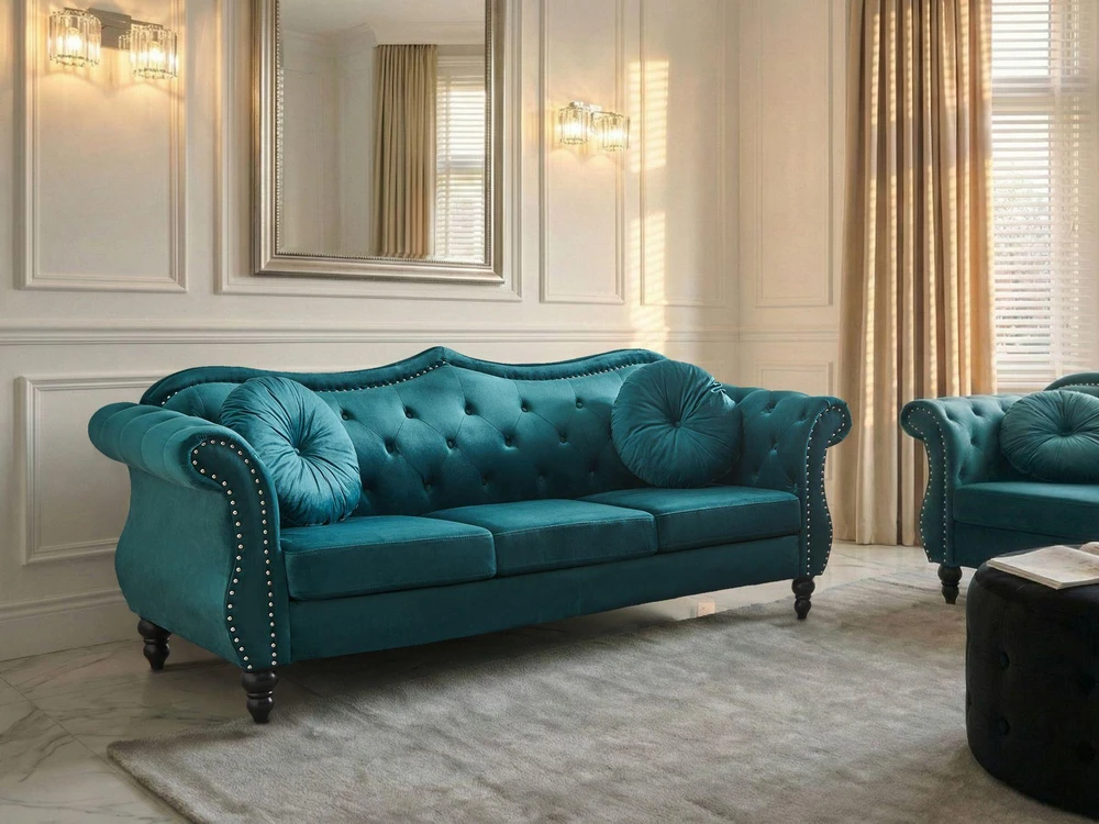 Beliani Trivietė sofa „SKIEN“, žydra veliūrinė