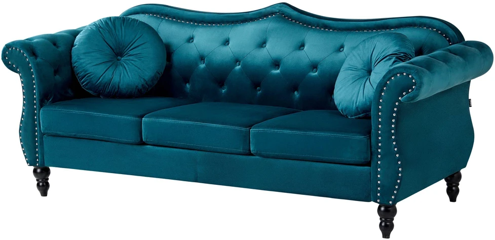 Beliani Trivietė sofa „SKIEN“, žydra veliūrinė