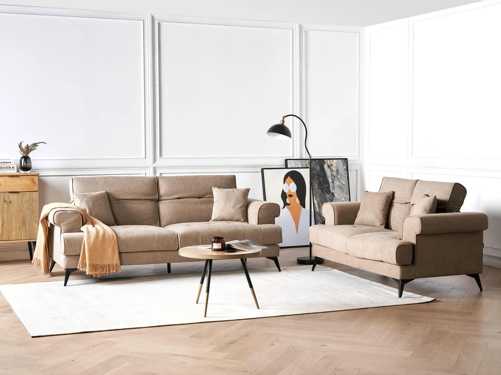 Beliani Trivietė sofa SKIVE šviesiai ruda