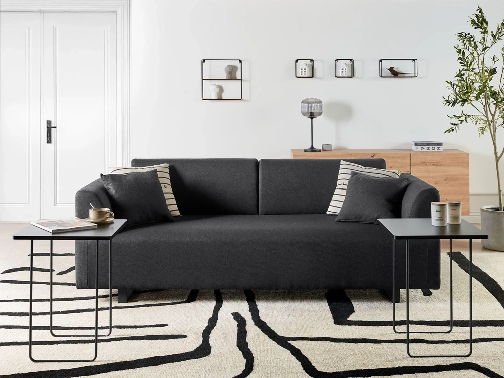 Beliani Trivietė sofa SOKNA juoda su staliukais
