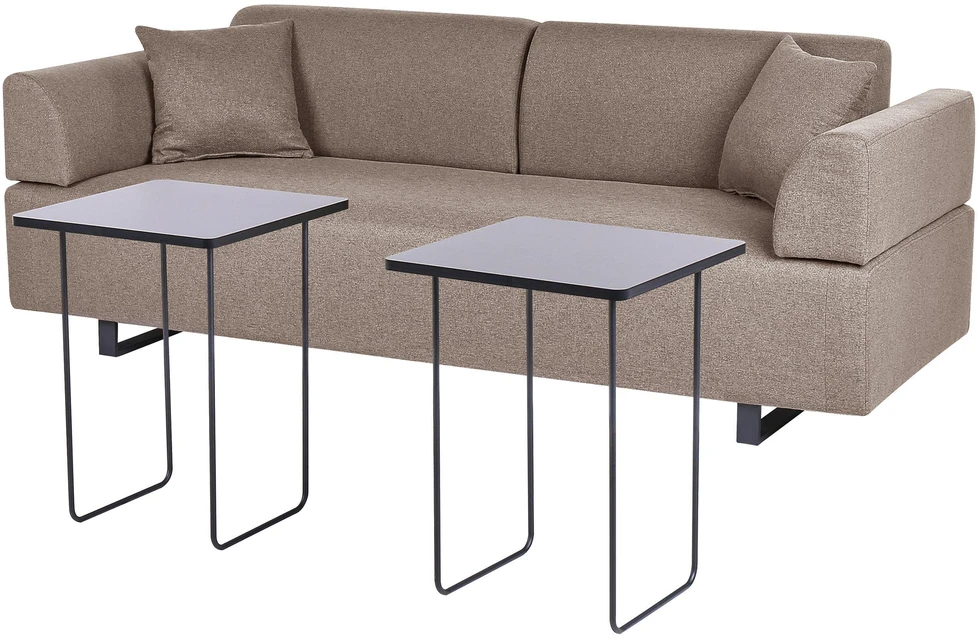 Beliani Trivietė sofa SOKNA smėlio ir pilkšvos spalvos su staliukais