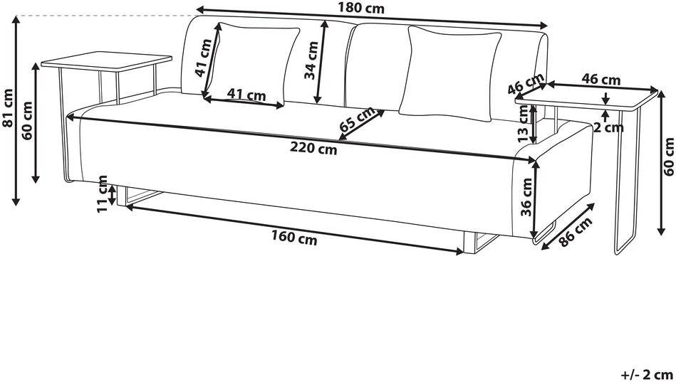 Beliani Trivietė sofa SOKNA smėlio ir pilkšvos spalvos su staliukais