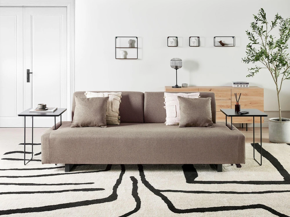 Beliani Trivietė sofa SOKNA smėlio ir pilkšvos spalvos su staliukais