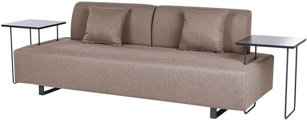 Beliani Trivietė sofa SOKNA smėlio ir pilkšvos spalvos su staliukais
