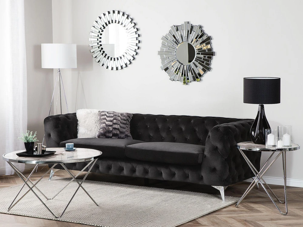 Beliani Trivietė sofa SOTRA aksominė juoda