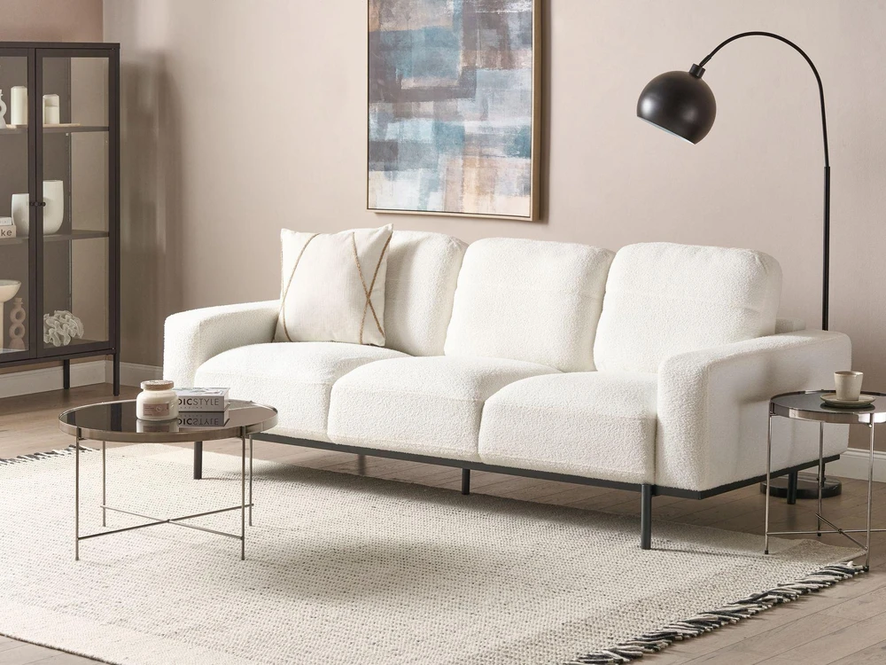Beliani Trivietė sofa SOVIK, boucle audinys, pieno balta spalva