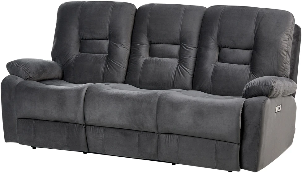 Beliani Trivietė sofa su elektrine relaksacijos funkcija BERGEN Velūras tamsiai pilka