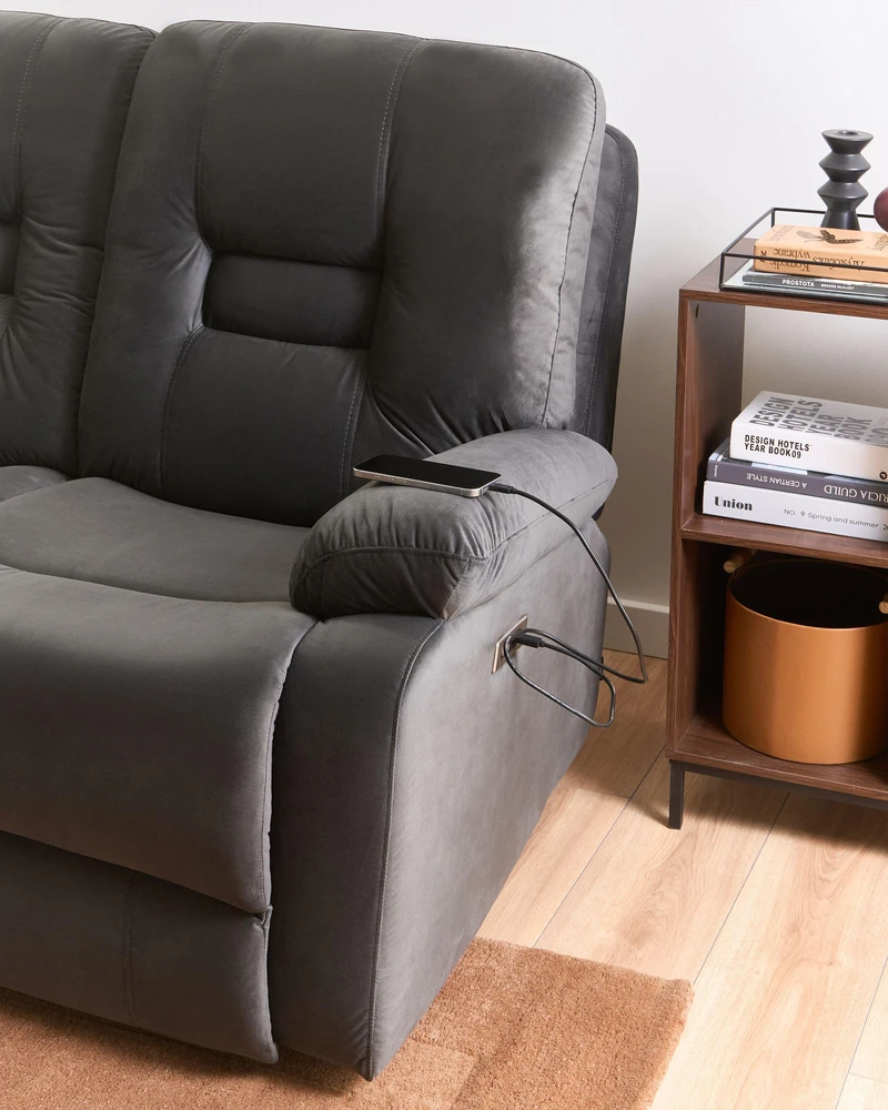Beliani Trivietė sofa su elektrine relaksacijos funkcija BERGEN Velūras tamsiai pilka