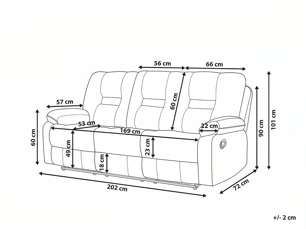 Beliani Trivietė sofa su mechanine atsipalaidavimo funkcija BERGEN odos pakaitalas juoda