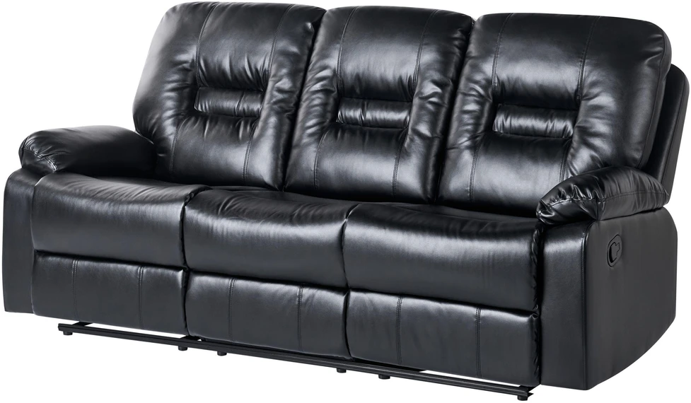 Beliani Trivietė sofa su mechanine atsipalaidavimo funkcija BERGEN odos pakaitalas juoda