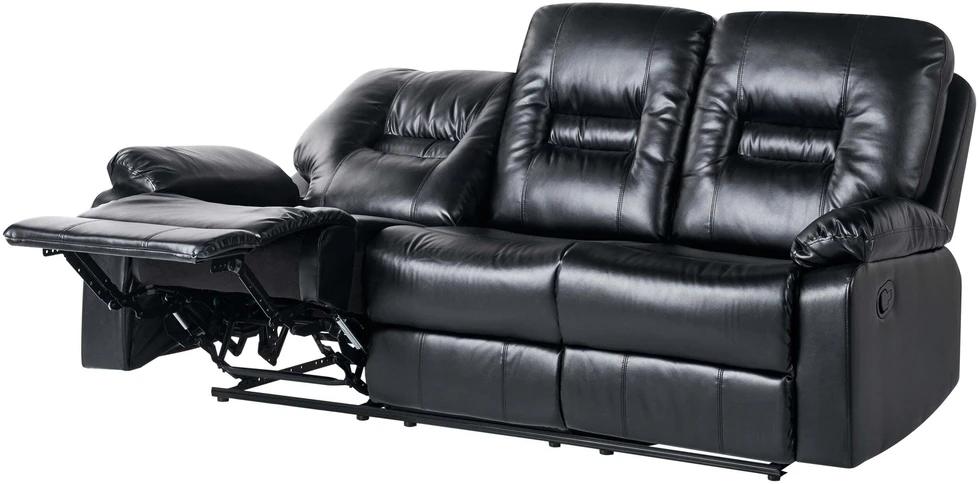 Beliani Trivietė sofa su mechanine atsipalaidavimo funkcija BERGEN odos pakaitalas juoda