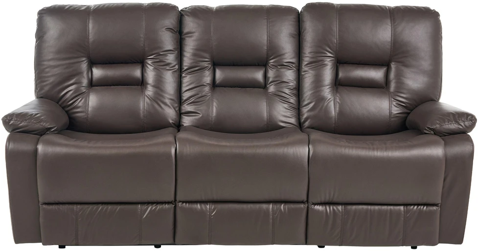 Beliani Trivietė sofa su rankiniu poilsio mechanizmu BERGEN, ekologiška oda, ruda
