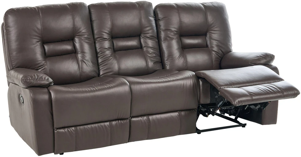 Beliani Trivietė sofa su rankiniu poilsio mechanizmu BERGEN, ekologiška oda, ruda
