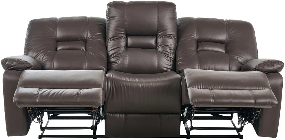 Beliani Trivietė sofa su rankiniu poilsio mechanizmu BERGEN, ekologiška oda, ruda