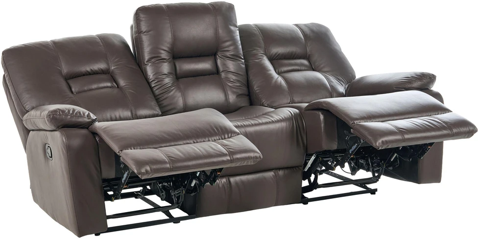 Beliani Trivietė sofa su rankiniu poilsio mechanizmu BERGEN, ekologiška oda, ruda