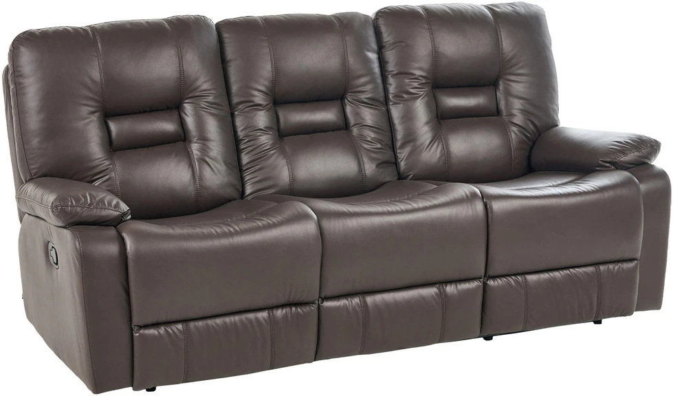 Beliani Trivietė sofa su rankiniu poilsio mechanizmu BERGEN, ekologiška oda, ruda