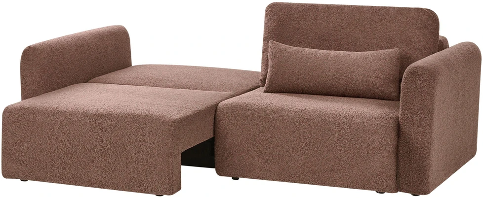 Beliani Trivietė sofa VAXHOLM Boucle ruda su daiktadėže