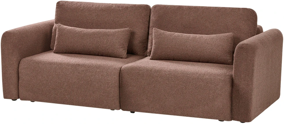 Beliani Trivietė sofa VAXHOLM Boucle ruda su daiktadėže